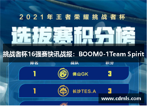 挑战者杯16强赛快讯战报：BOOM0-1Team Spirit